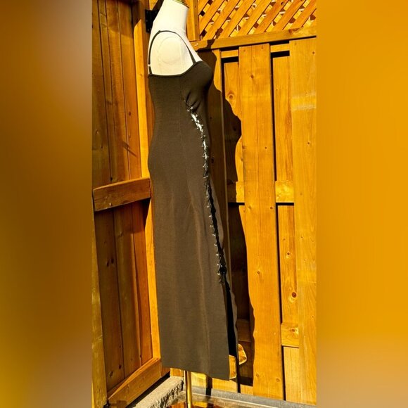 🆕 NICHOLAS 🧿 NWT Palmer Lace Up Ribbed Knit Maxi Dress, Olive Green - Sz M - Picture 7 of 15